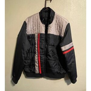 Vintage Ben Sherman Quilted Bomber Jacket Black Gray Red Stripe Mens Size L